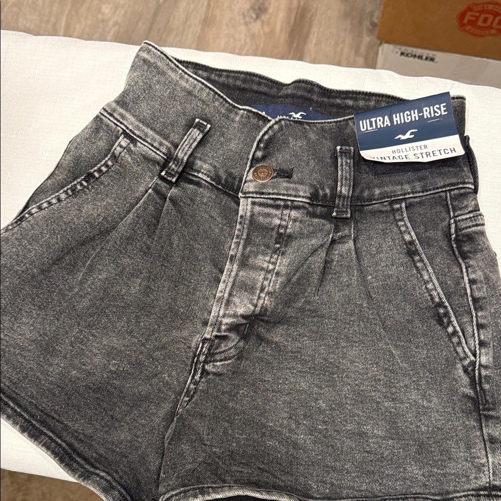 Hollister Ultra High-Rise Washed Black Denim Shorts